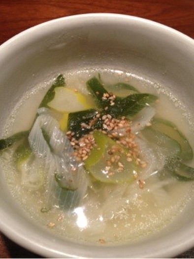 ウェイパーで簡単下仁田ネギの中華スープの写真