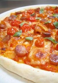 自家製バジルとミニトマトのピザ