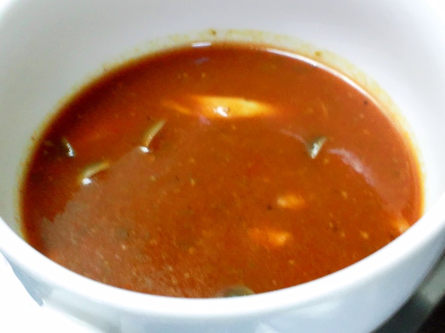 野菜ジュースでトマトきのこスープの画像