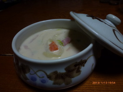 ホットミルク入り和風スタミナ野菜スープの写真