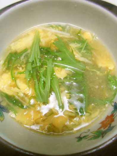 水菜と卵のコンソメスープの写真