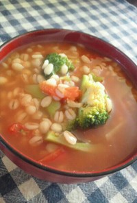 食物繊維たっぷり☆押し麦のトマトスープ