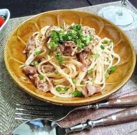 男子にも!豚肉ときのこの柚子胡椒パスタ♪