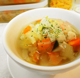 *朝食に*きのこ入り食べる野菜スープ*