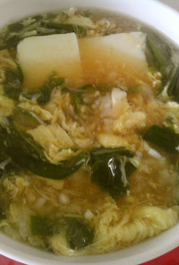 生姜の効いたニラと豆腐の卵スープ