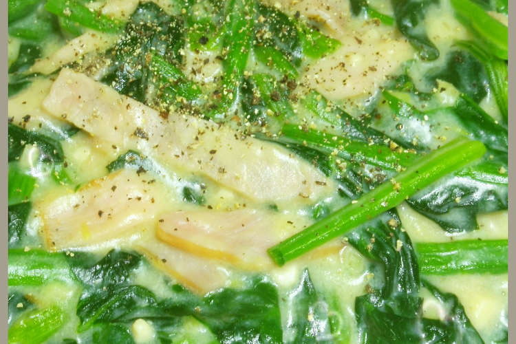 大量消費ほうれん草とハムの中華クリーム煮 レシピ 作り方 By しるびー１９７８ クックパッド 簡単おいしいみんなのレシピが357万品