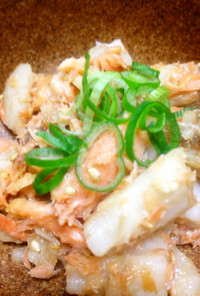 麺つゆで♫たたきレンコンと茹で鮭の炒め煮