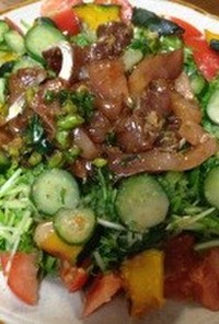 ハマチのづけと水菜のサラダ