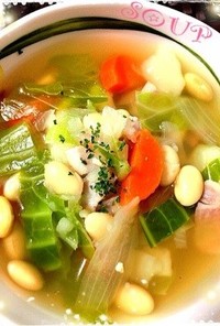 圧力鍋で簡単‼大豆と野菜の食べるスープ