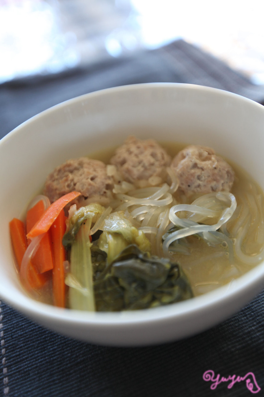 青梗菜と肉団子の＊＊春雨スープの画像
