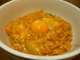 オートミールで☆キムチお粥