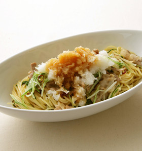 豚肉と水菜のおろし入りぽんパスタ