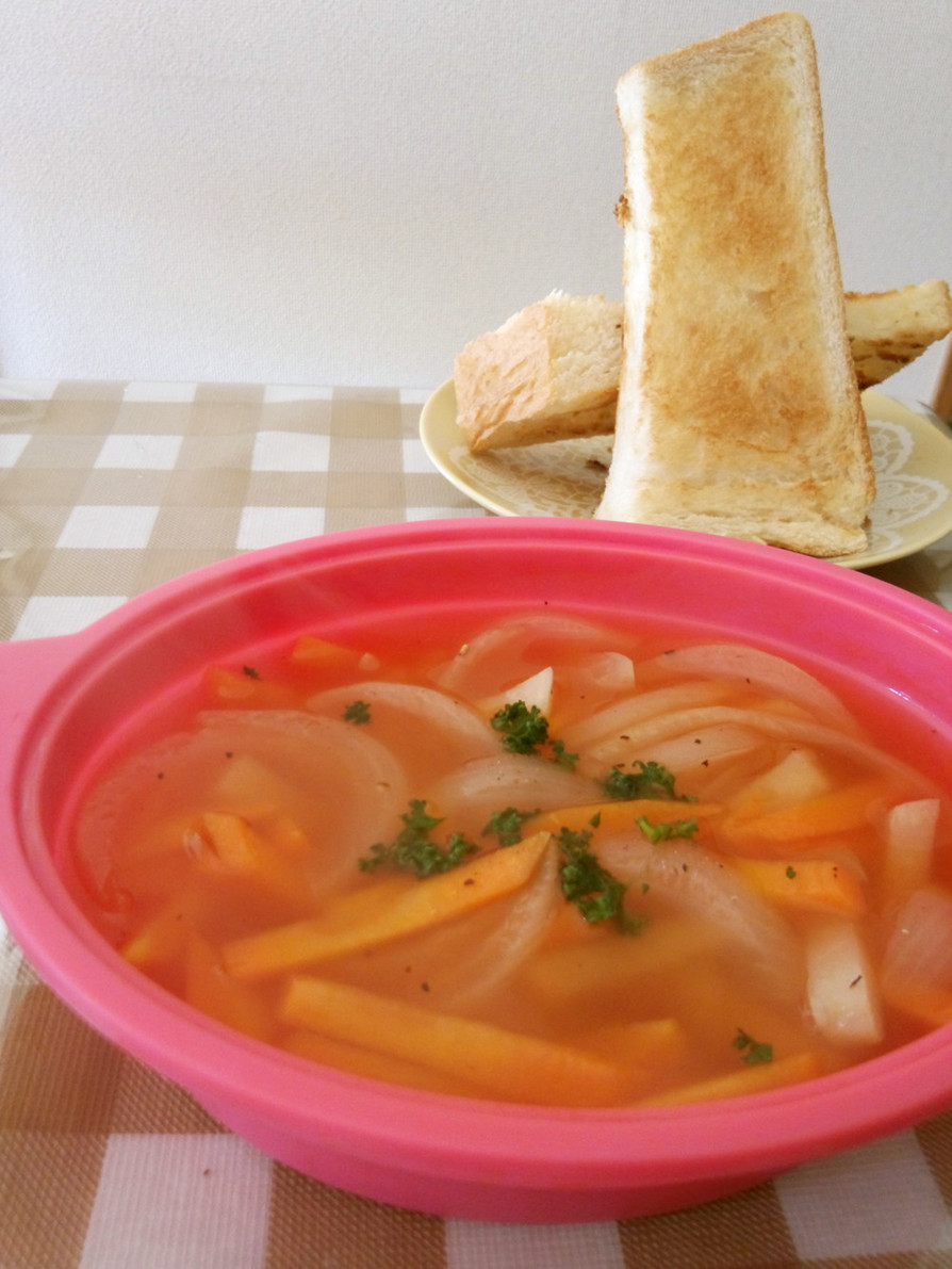 シリコンスチーマーで簡単野菜スープの画像