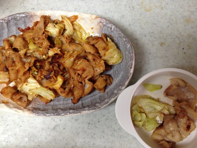豚キャベツの味噌炒め〜豚キムチ炒めの写真