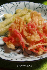 二度美味しい♡紅生姜とエノキ茸の天ぷら
