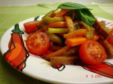 夏野菜とスパムのケチャップ炒めの写真
