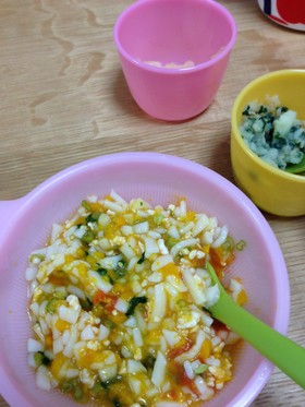 離乳食中期☆鶏挽肉と彩り野菜のおうどん
