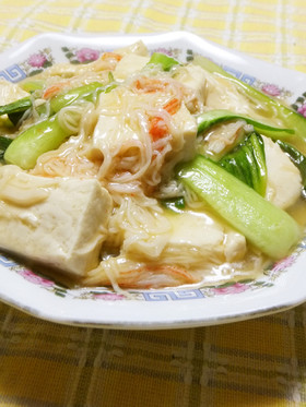 青梗菜と豆腐とかにかまのうま煮