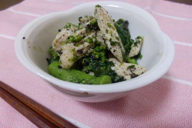 菜の花とささみのゴマ酢和え レシピ 作り方 By あきぼーことこと クックパッド 簡単おいしいみんなのレシピが353万品