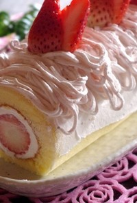雛ケーキ☆苺モンブランのロールケーキ