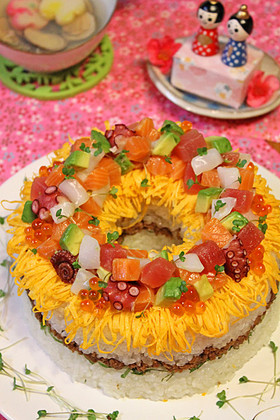 ひなまつり海鮮リングちらし寿司ケーキ☆