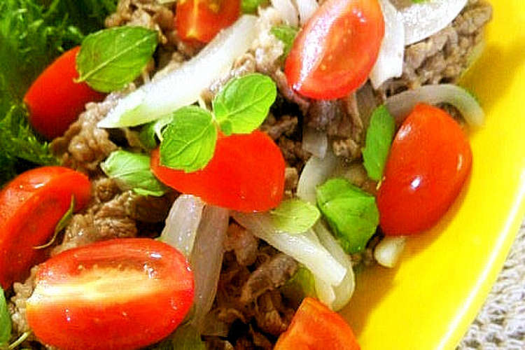 タイ料理 ミントでエスニック牛肉サラダ レシピ 作り方 By Yurizumi クックパッド 簡単おいしいみんなのレシピが357万品