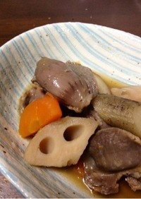 生姜風味の☆やわらか砂肝と根菜の煮物