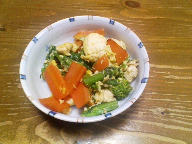 炒り豆腐、菜の花と一緒にの画像