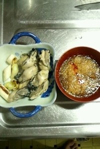 ３月７日晩飯　【ゆで牡蠣のおろしポン酢】
