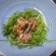 鶏肉のｶﾞｰﾘｯｸ炒め in水菜