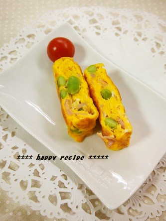 お弁当に✿枝豆入りハムチーズ卵焼きの画像