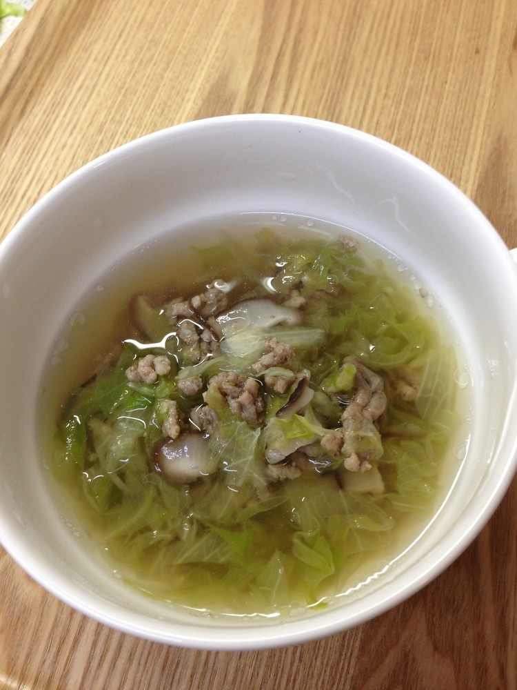 椎茸とレタスのお肉入りスープの画像