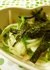 ☆新玉ねぎと水菜の鮭ドレッシングサラダ