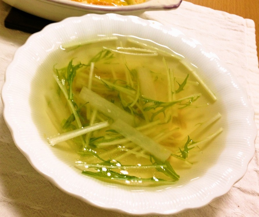 根菜と水菜とツナのコンソメスープの画像