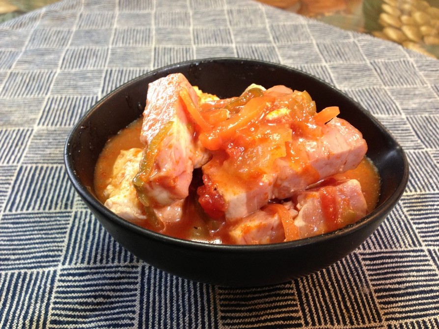 豆腐とベーコンのトマセロスープの画像