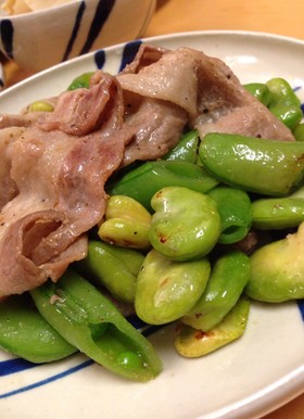 そら豆とスナップえんどうの塩回鍋肉