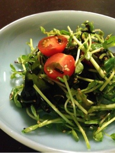 豆苗の海藻サラダの写真