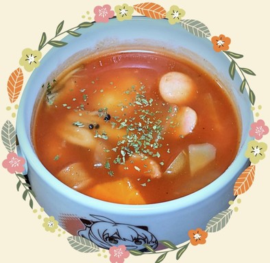 ケチャップで簡単！ミネストローネ風スープの写真