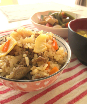 簡単絶品!牛肉入り炊き込みたけのこご飯