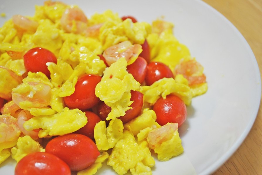 トマト・えび・卵の炒め物♡甘酢かけの画像