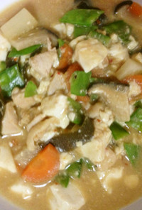 豆乳入りスープマーボー豆腐　鶏と野菜と茸