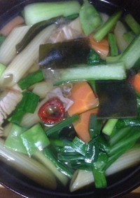 野菜いっぱい鰹の和風出汁スープパスタ