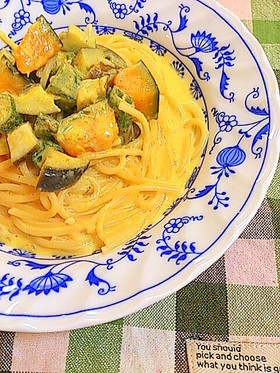 コロコロ夏野菜カボチャ濃厚クリームパスタ