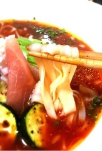 【イタリアン】稲庭うどん冷製トマトスープ