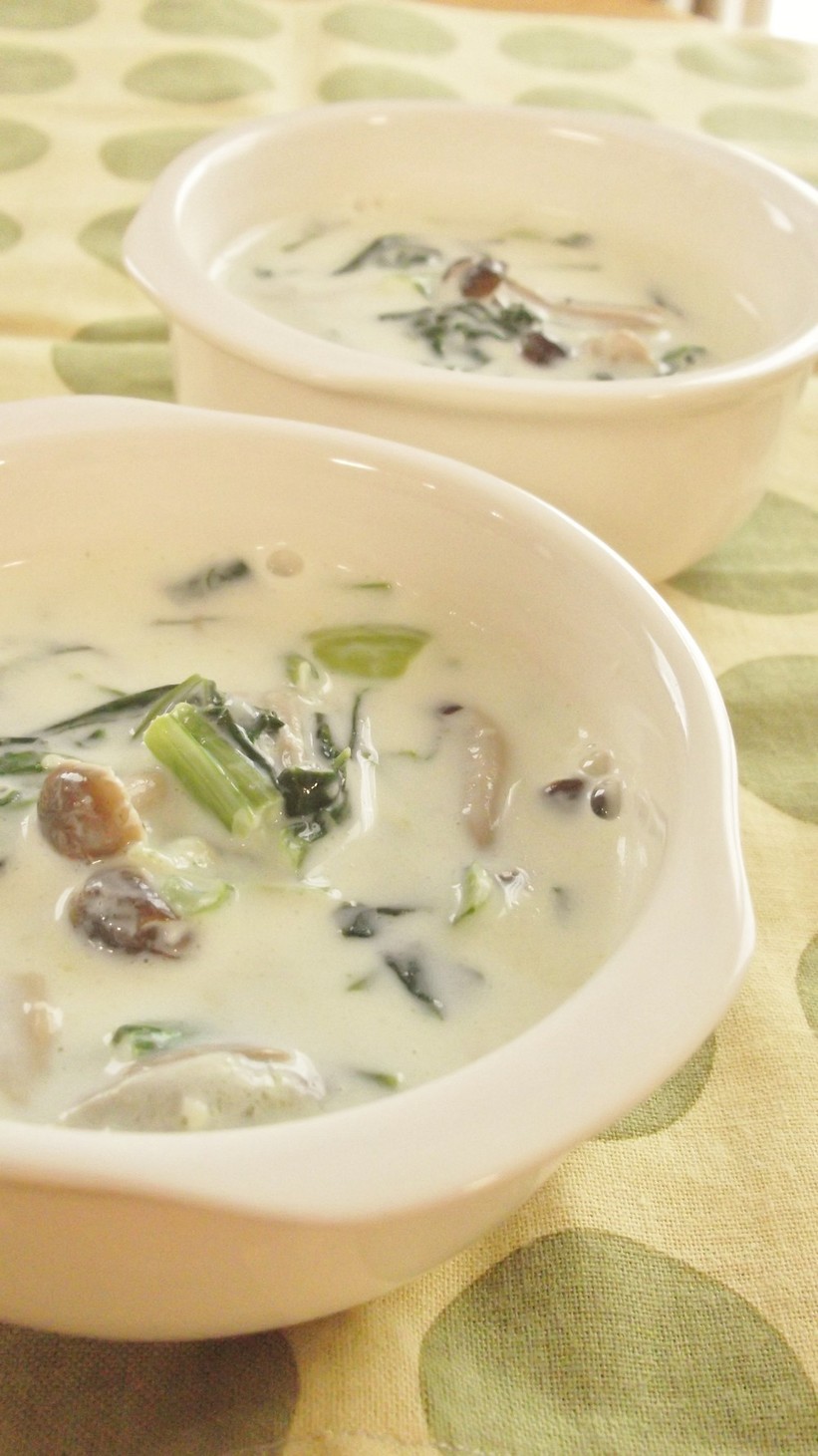 和風✿小松菜とキノコのミルクスープの画像