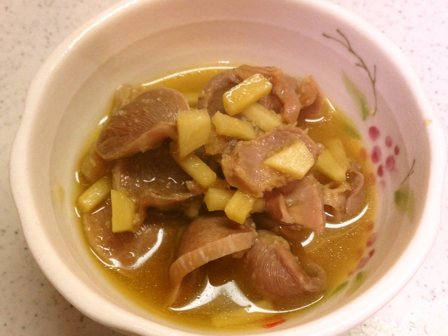 麺つゆで簡単　砂肝の生姜ニンニク茹での画像