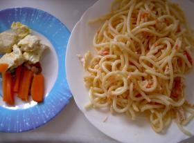 息子のごはん(チキントマトスパゲティ)
