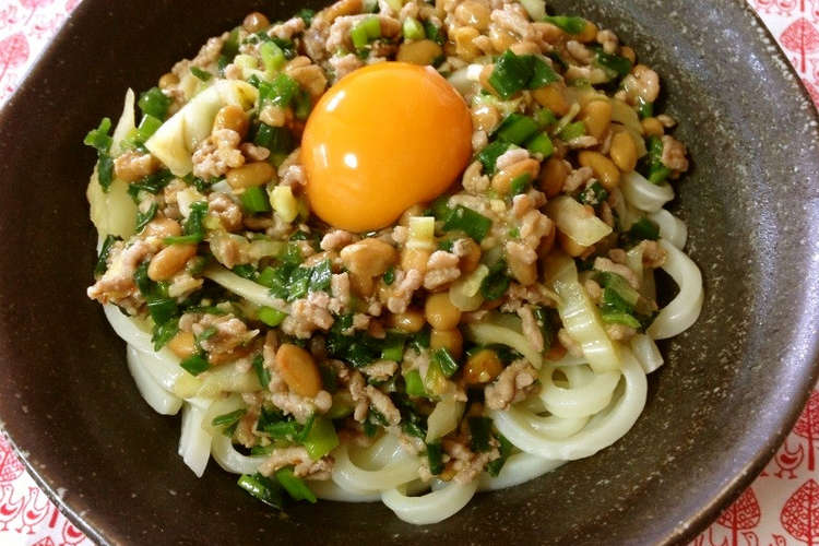 ひき肉と納豆のピリ辛味噌スタミナうどん レシピ 作り方 By 楽しみかん クックパッド