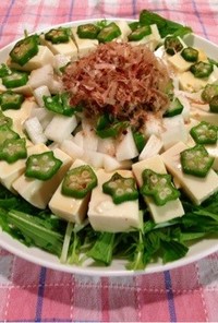 オクラ×長芋のネバネバ豆腐サラダ♪