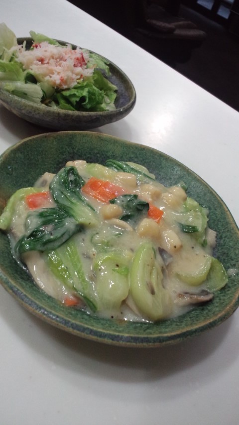 青梗菜と小柱の中華風クリーム煮の画像